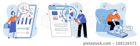 Market research. Vector illustration. E-commerce has transformed landscape market research Presenting market research findings in visually appealing manner enhances comprehension Strategic planning 108126571