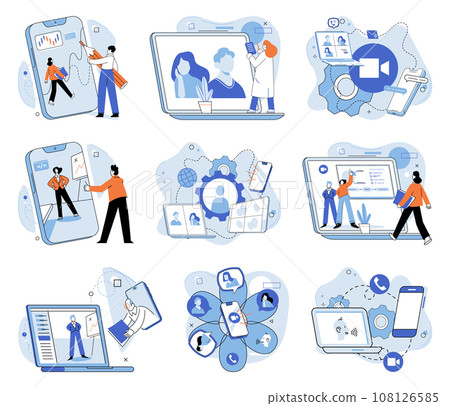 Online communication. Vector illustration. Access to vast amounts knowledge is readily available through online sources Sending messages online enables quick and efficient communication The online Online communication. Vector illustration. Access to vast amounts knowledge is readily available through online sources Sending messages online enables quick and efficient communication The online 108126585