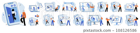 Video conference. Vector illustration. The video conference concept promotes inclusivity and accessibility Contacting international partners through video conferences expands business opportunities Video conference. Vector illustration. The video conference concept promotes inclusivity and accessibility Contacting international partners through video conferences expands business opportunities 108126586