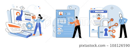 Authentication. Vector illustration. The user interface should prioritize security without compromising usability Users must authenticate themselves to gain access to their accounts Authorization Authentication. Vector illustration. The user interface should prioritize security without compromising usability Users must authenticate themselves to gain access to their accounts Authorization 108126590