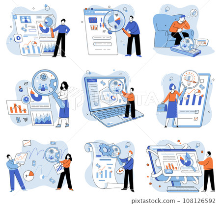 Market research. Vector illustration. Conducting thorough market research enables businesses to identify consumer needs Statistical analysis is crucial for drawing meaningful insights from market 108126592