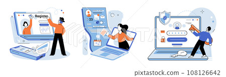 Account login. Vector illustration. Privacy measures safeguard user data during login procedure Individuality is maintained through unique login credentials for each user The lock symbol symbolizes 108126642