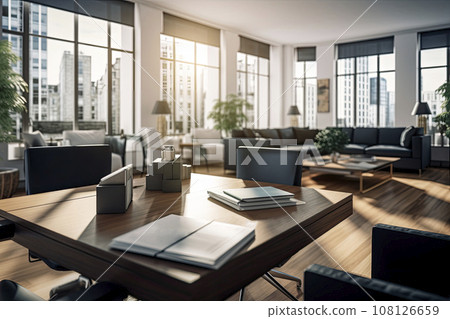 Modern Interior. Living room interior in loft, industrial style, 3d render. Modern Interior. Living room interior in loft, industrial style, 3d render. 108126659