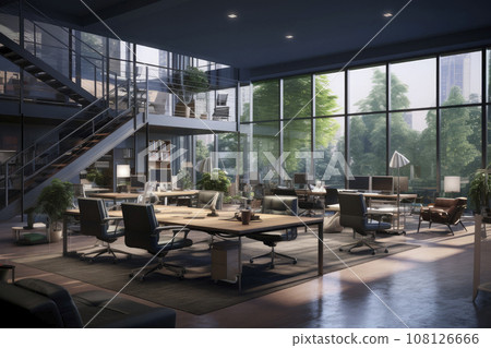 A modern office with comfortable collaborative spaces. A modern office with comfortable collaborative spaces. 108126666
