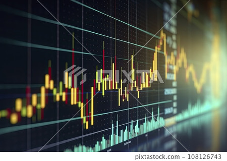 Stock trading graph with increasing growth shown on a screen Stock trading graph with increasing growth shown on a screen 108126743