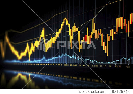 Stock trading graph with increasing growth shown on a screen Stock trading graph with increasing growth shown on a screen 108126744