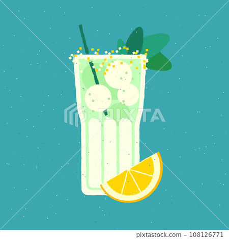 Mocktail with lemon. Cool drink with gin tonic and ice balls. Vector illustration Mocktail with lemon. Cool drink with gin tonic and ice balls. Vector illustration 108126771