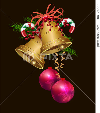 Christmas isolated design element with golden shiny bells 108126882