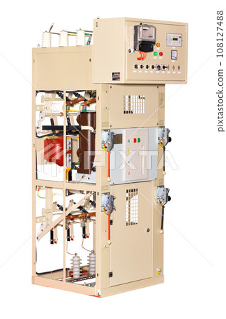 Unit for relay protection and automation devices for high-voltage electrical equipment. Isolated on white background. 108127488