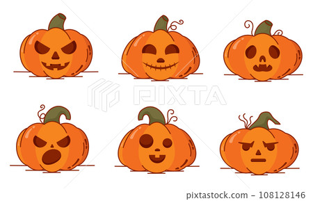 Set of spooky carved halloween pumpkin icons Vector Set of spooky carved halloween pumpkin icons Vector 108128146