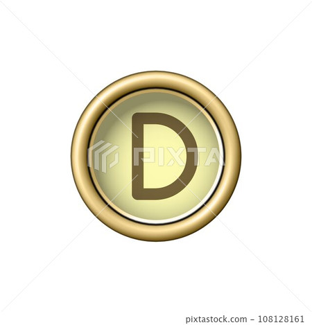 Letter D. Vintage golden typewriter button isolated on white background Letter D. Vintage golden typewriter button isolated on white background 108128161