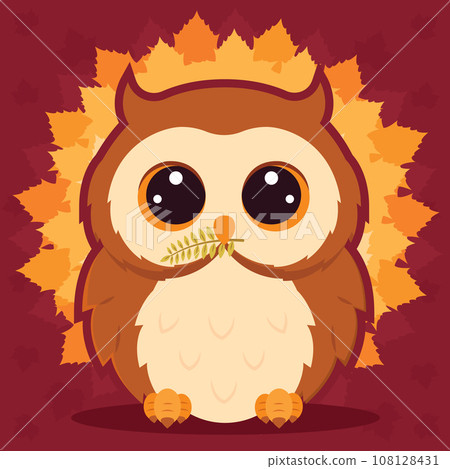 Isolated cute owl autumn animal character Vector Isolated cute owl autumn animal character Vector 108128431