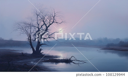Generative Ai Illustration. Misty tree landscape. High quality photo 108129944
