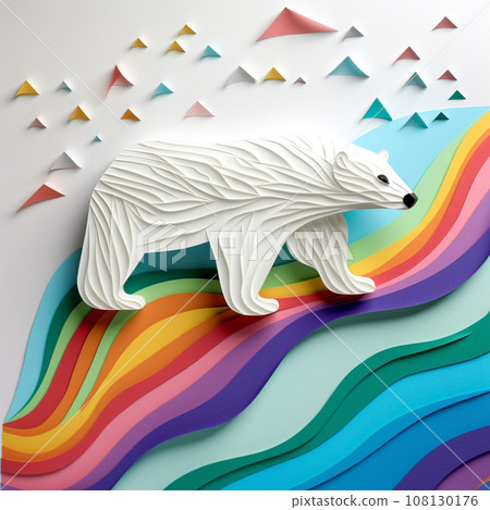 Rainbow polar bear. Generative Ai Illustration. High quality photo 108130176