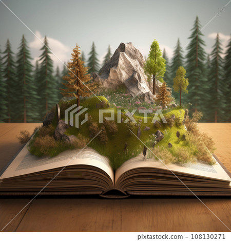 3d book forest. Generative Ai Illustration. High quality illustration 108130271