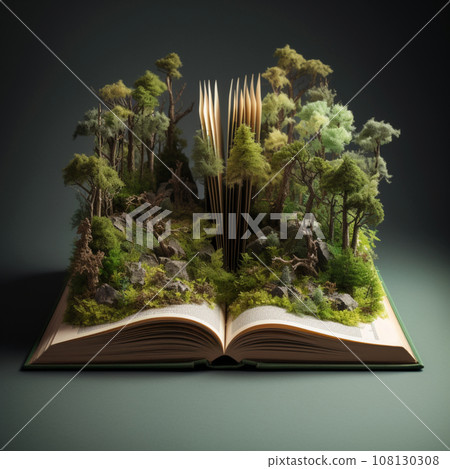 3d book forest. Generative Ai Illustration. High quality illustration 108130308