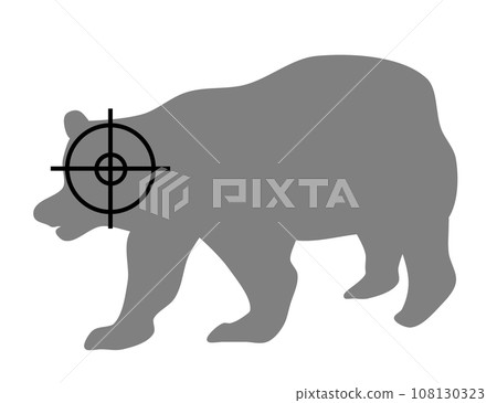 Illustration of aiming a dangerous animal bear's vital points and exterminating it with a hunting gun 108130323