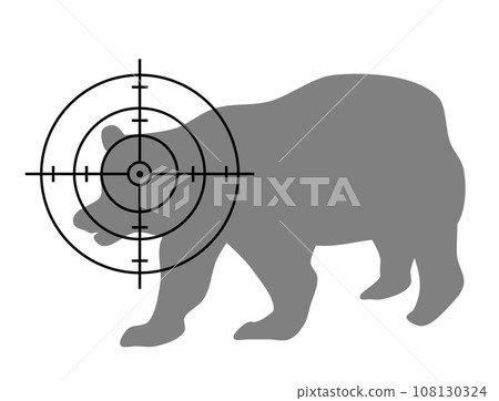 Illustration of aiming a dangerous animal bear's vital points and exterminating it with a hunting gun Illustration of aiming a dangerous animal bear's vital points and exterminating it with a hunting gun 108130324