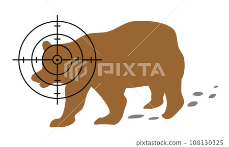 Illustration of aiming a dangerous animal bear's vital points and exterminating it with a hunting gun 108130325