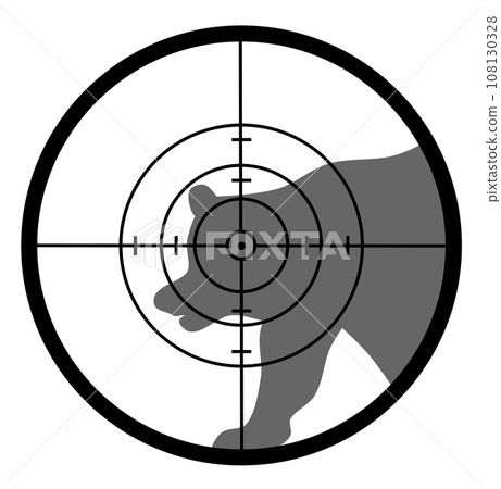 Illustration of aiming a dangerous animal bear's vital points and exterminating it with a hunting gun 108130328