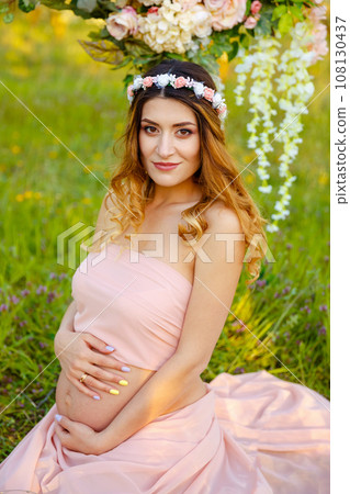 Maternity, eco sustainable lifestyle. Pregnancy woman in the park. Maternity, eco sustainable lifestyle. Pregnancy woman in the park. 108130437