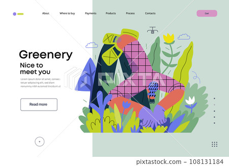 Greenery, ecology -modern flat vector concept illustration of a female gardener carrying the plants. Metaphor of environmental sustainability and protection, closeness to nature Greenery, ecology -modern flat vector concept illustration of a female gardener carrying the plants. Metaphor of environmental sustainability and protection, closeness to nature 108131184