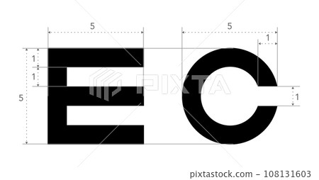 Snellen E and the Landolt C symbols Eye Test Chart medical illustration. Line vector sketch style outline isolated Snellen E and the Landolt C symbols Eye Test Chart medical illustration. Line vector sketch style outline isolated 108131603