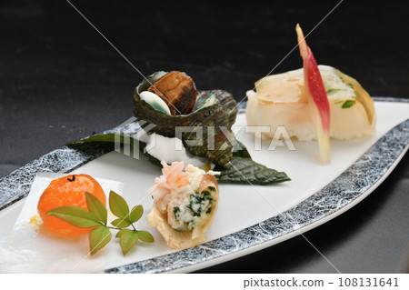 Hassun, a dish made with seasonal ingredients served at a Japanese restaurant Hassun, a dish made with seasonal ingredients served at a Japanese restaurant 108131641