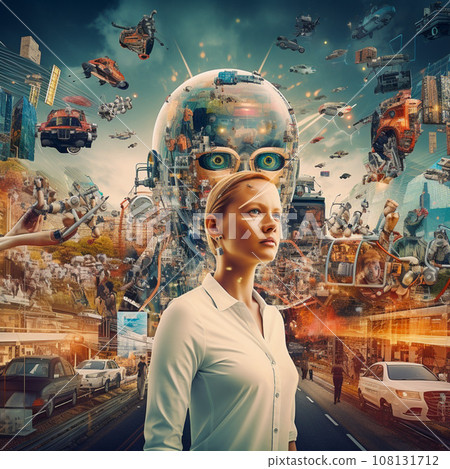 Sci-Fi Background. Futuristic Tech City Digital Blurred and rasterize illustration. 108131712