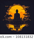 Silhouette of a meditating man doing yoga and looking at the moon 108131832