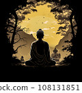 Silhouette of a meditating man doing yoga and looking at the moon 108131851