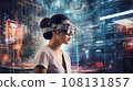 Portrait of a fictional futuristic female pilot in an aviation helmet and pilot's suit. Concept of futuristic pilots of the future. 3d rendering. 3D Illustration 108131857