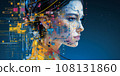 Artificial Intelligence. Technical background with a silhouette of a man. Big data concept. Machine cyber mind. 108131860