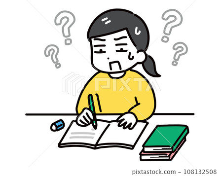 A young woman in casual clothes (upper body) struggling to understand her studies. A young woman in casual clothes (upper body) struggling to understand her studies. 108132508