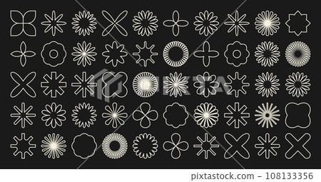 Brutalist geometric shapes, symbols. Simple primitive elements and forms. Bauhaus retro design, trendy contemporary minimalist style. Vector illustration 108133356