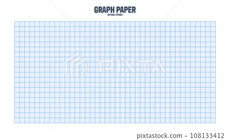 Sheet of graph paper with grid. Millimeter paper texture, geometric pattern. Blue lined blank for drawing, studying, technical engineering or scale measurement. Vector illustration Sheet of graph paper with grid. Millimeter paper texture, geometric pattern. Blue lined blank for drawing, studying, technical engineering or scale measurement. Vector illustration 108133412