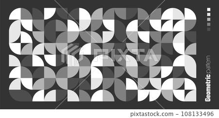 Geometric trendy pattern, Bauhaus style. Modern background with simple elements. Retro texture with basic geometric shapes. Print design, minimalist poster cover. Vector illustration 108133496