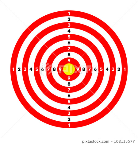 Shooting range paper target with divisions, marks and numbers. Archery, gun shooting practise and training, sport competition and hunting. Bullseye and aim. Vector illustration 108133577
