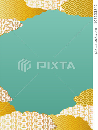 青海波浪圖案淺綠色和金色背景圖 青海波浪圖案淺綠色和金色背景圖 108133842