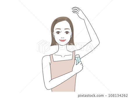一位女士在腋下塗抹滾珠止汗劑 一位女士在腋下塗抹滾珠止汗劑 108134262