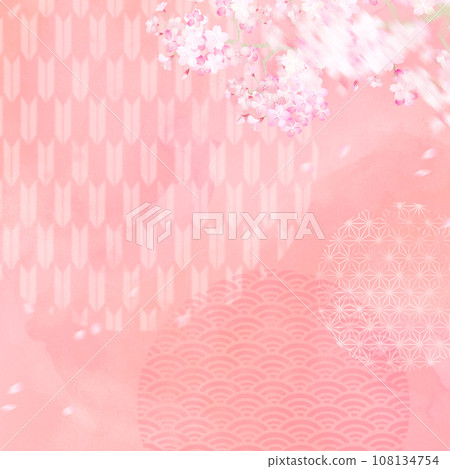 Cute background with cherry blossoms and Japanese pattern Cute background with cherry blossoms and Japanese pattern 108134754