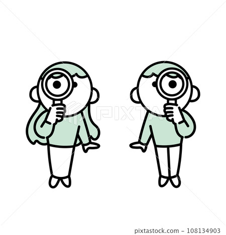 一個人透過放大鏡觀察的插圖 一個人透過放大鏡觀察的插圖 108134903