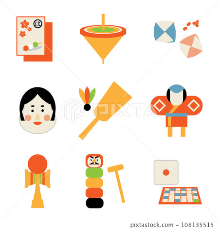 日本新年,老遊戲,可愛的插畫 日本新年,老遊戲,可愛的插畫 108135515