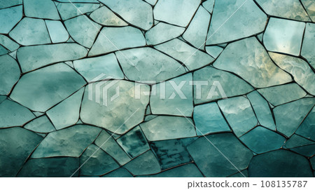 Blue broken frosted glass pieces of random shape, glass pieces as a glass texture. High quality photo Blue broken frosted glass pieces of random shape, glass pieces as a glass texture. High quality photo 108135787
