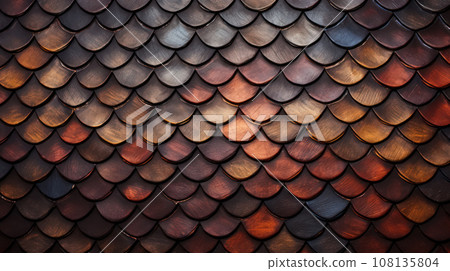 Blue, brown, bronze dragon scales texture background pattern with spikes. High quality illustration Blue, brown, bronze dragon scales texture background pattern with spikes. High quality illustration 108135804
