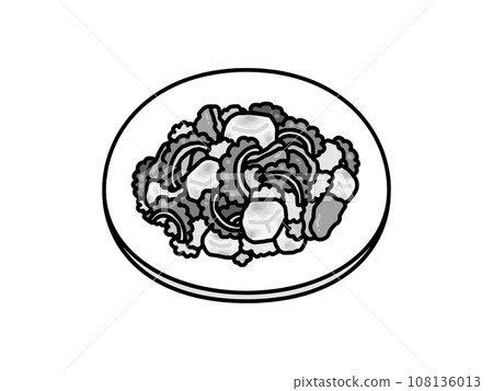 Bitter gourd champuru, local cuisine, Okinawa prefecture, monochrome Bitter gourd champuru, local cuisine, Okinawa prefecture, monochrome 108136013