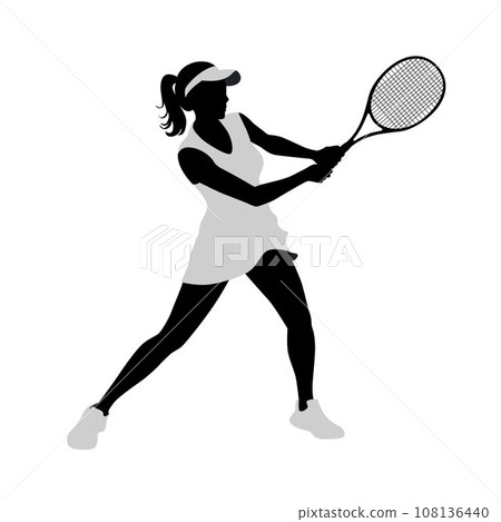 Tennis, tennis player sports person in silhouette, tennis man woman in match champion vector isolated on white 108136440