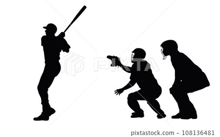 Baseball player, baseball player batter hits the ball, vector silhouette of a baseball player in the match 108136481