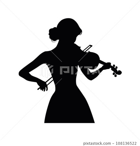 Violinist silhouette. Musician playing violin, Man and woman playing violin vector silhouette. Musician artist	 108136522