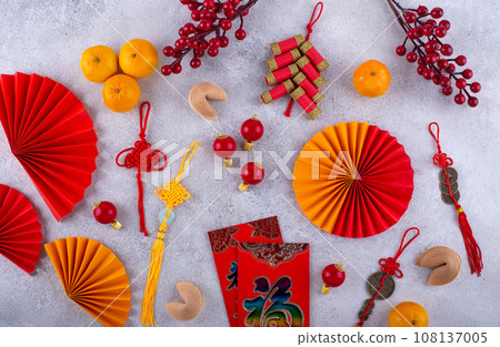 Chinese new year concept with red decoration. 108137005